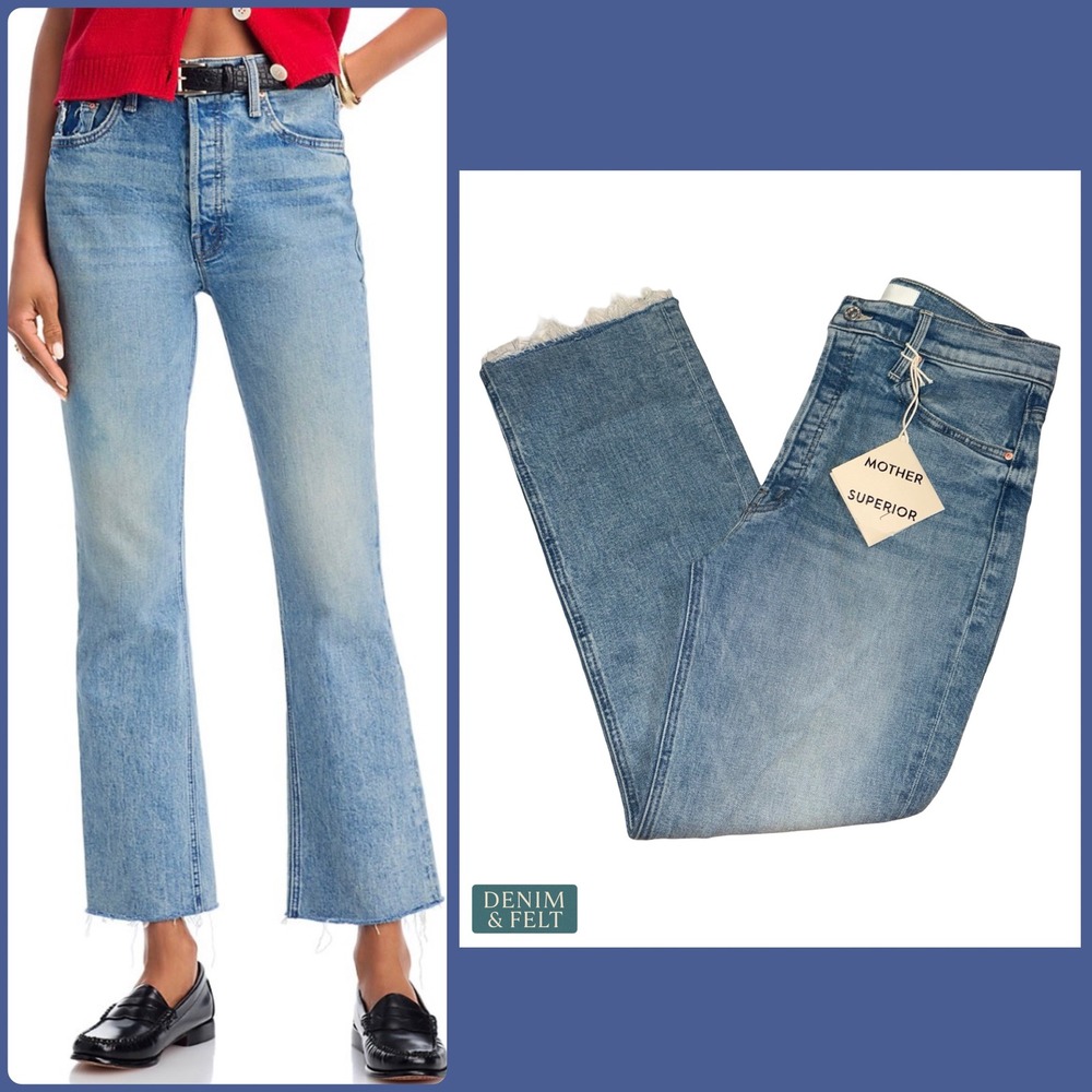 NEW Mother Superior High Waisted Flare Jeans Light Blue Frayed Hem Size 30 USA